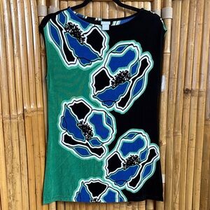 Chico's Travelers Vibrant Blue and Black Floral Blouse